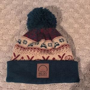 Big Sky Montana Winter Hat With Pom Pom Fair Isle Print Beanie